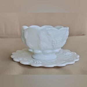 Westmoreland Milk Glass Sherbert Cup with matching Underplate.